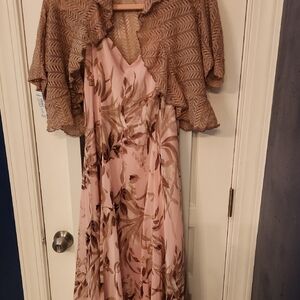 Elegant Pink and Brown Floral Dress
